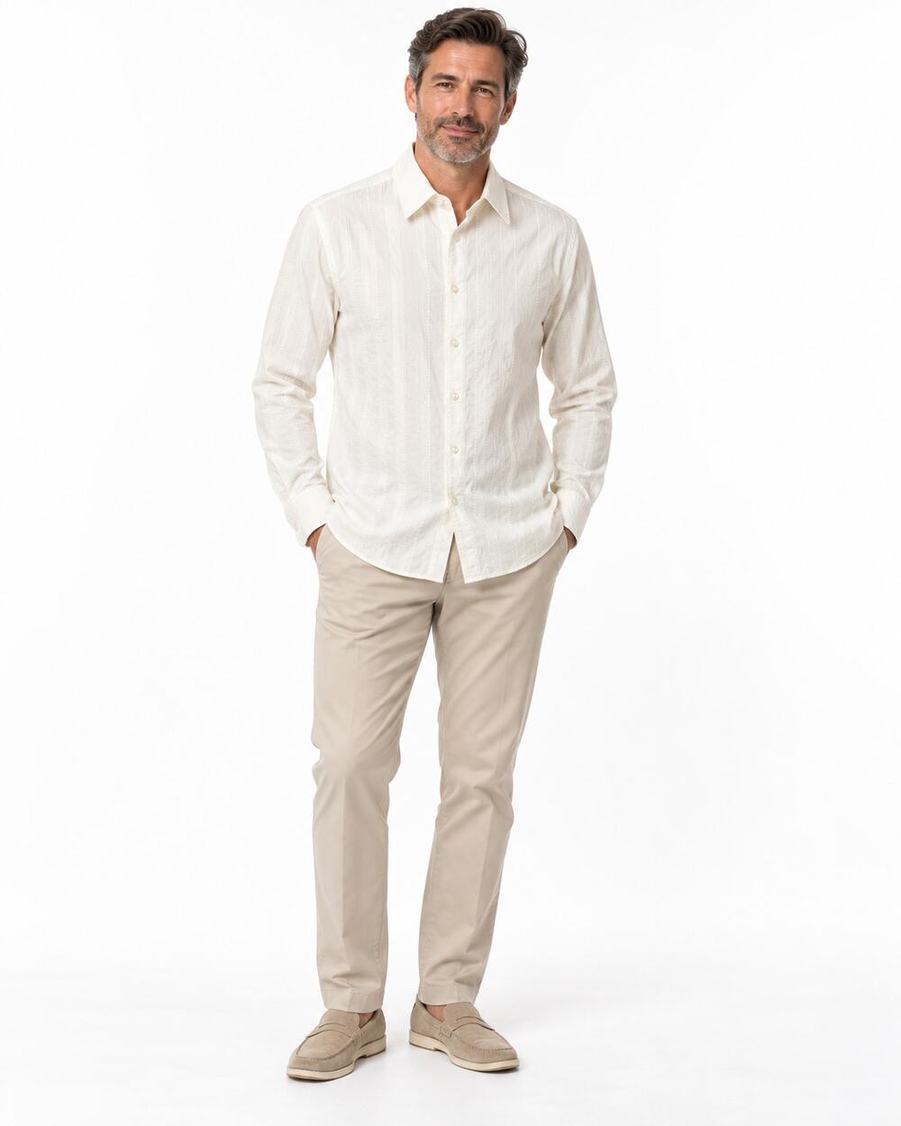 Mr Turk White Textured Stripe Cotton Shirt Men Small 38 Chest